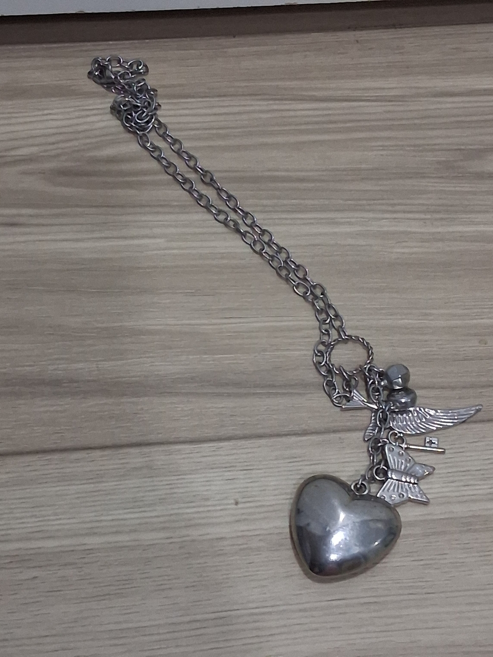 Silver Tone Multi Charm Long Necklace